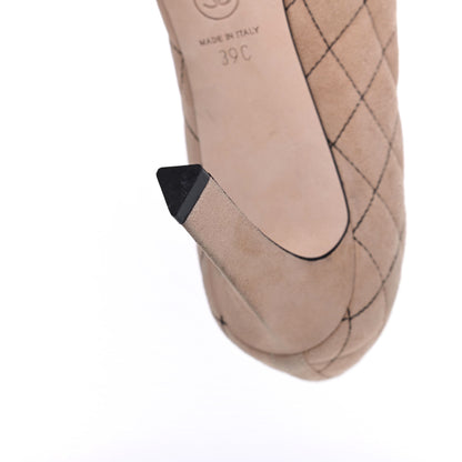 Chanel Suede Quilted Cap Toe Pumps 39 Beige Black 11 of 20