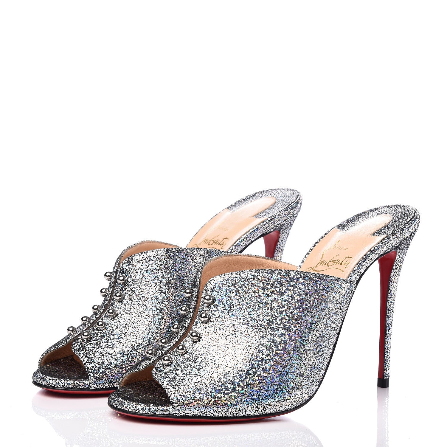 Christian Louboutin Nappa Mica PVC Glitter Predumule 100 Pumps 37.5 Silver 3 of 8