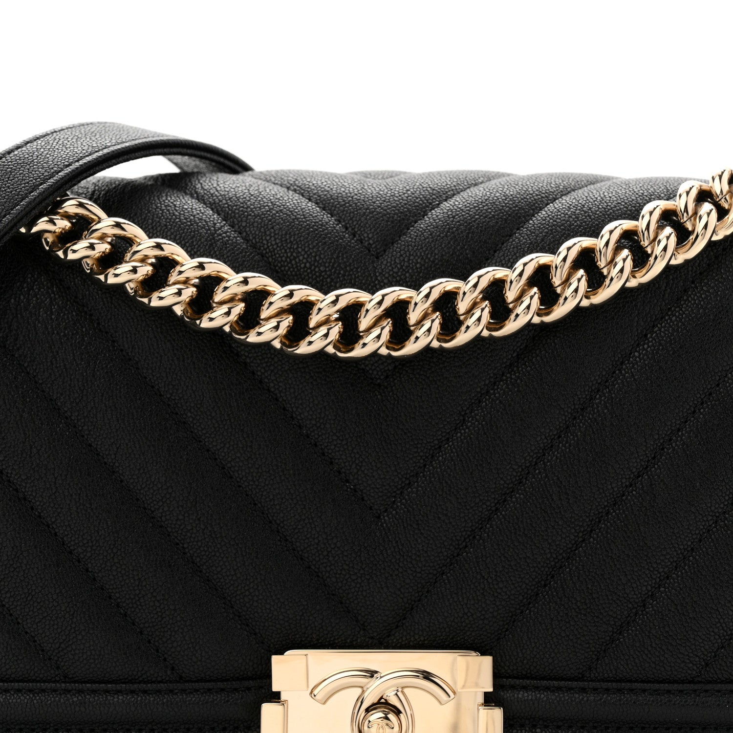Chanel Caviar Chevron Quilted Medium Boy Flap Black 8 of 11