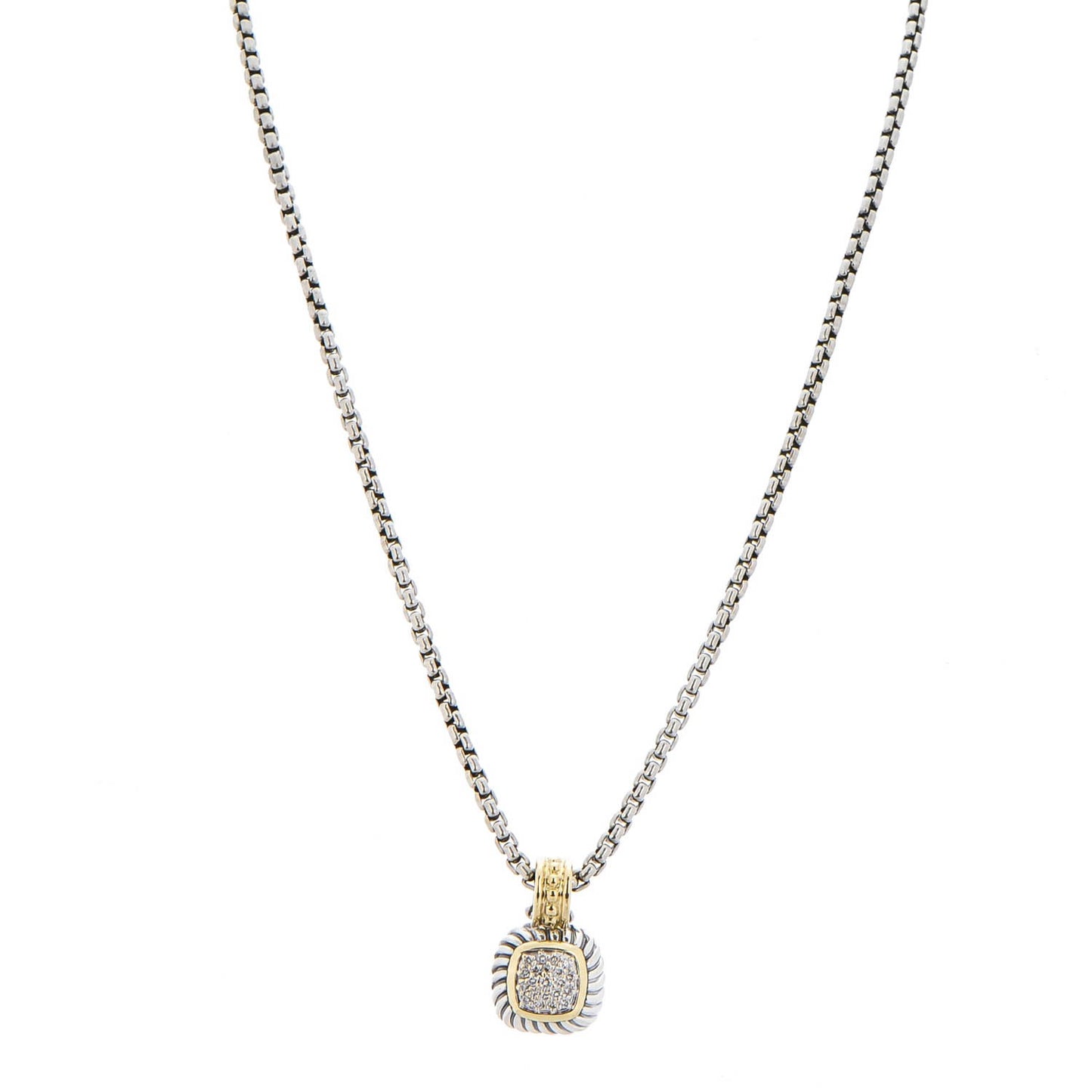 Sterling Silver 18K Yellow Gold Pave Diamond 8mm Albion Pendant Necklace