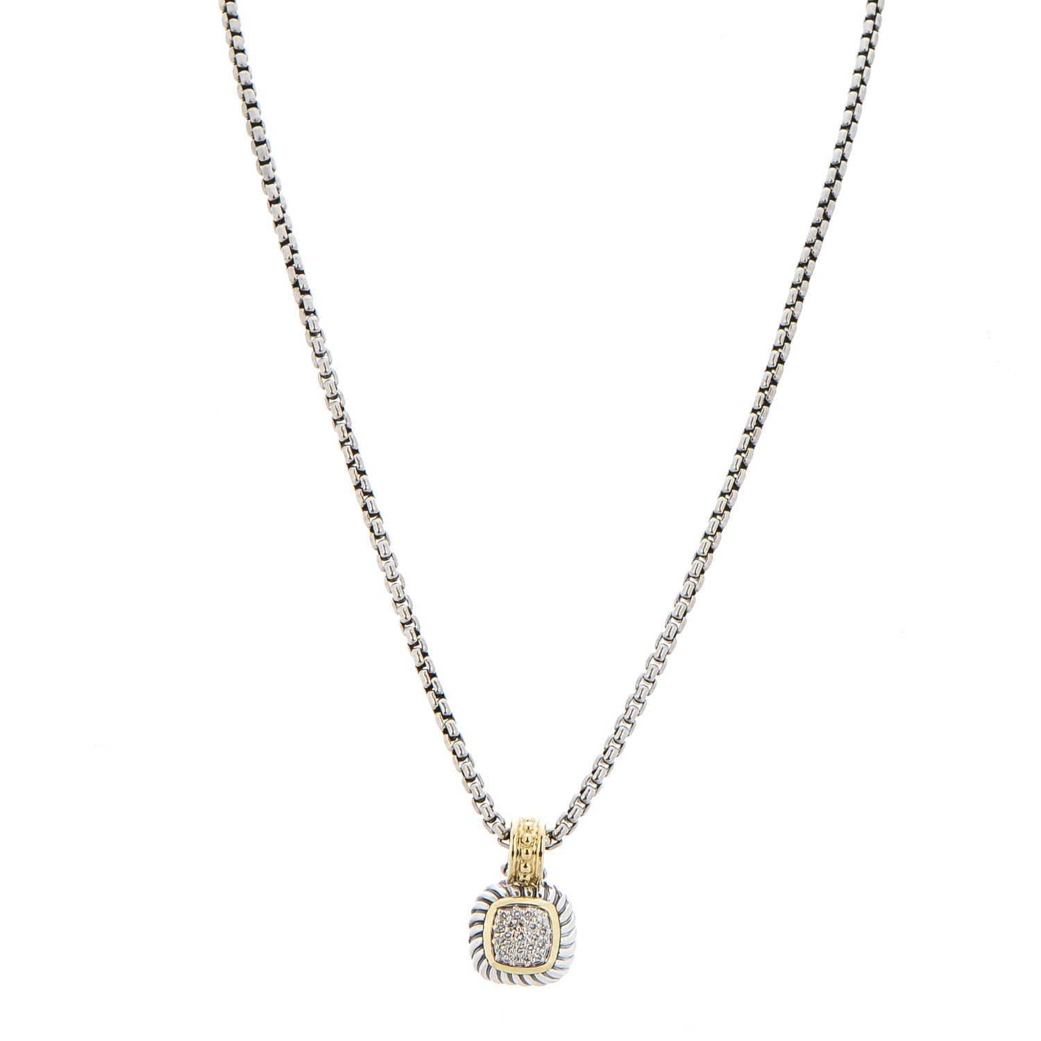 David Yurman Sterling Silver 18K Yellow Gold Pave Diamond 8mm Albion Pendant Necklace 1 of 4