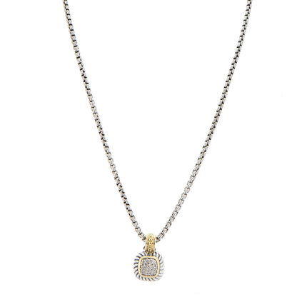 David Yurman Sterling Silver 18K Yellow Gold Pave Diamond 8mm Albion Pendant Necklace 1 of 4