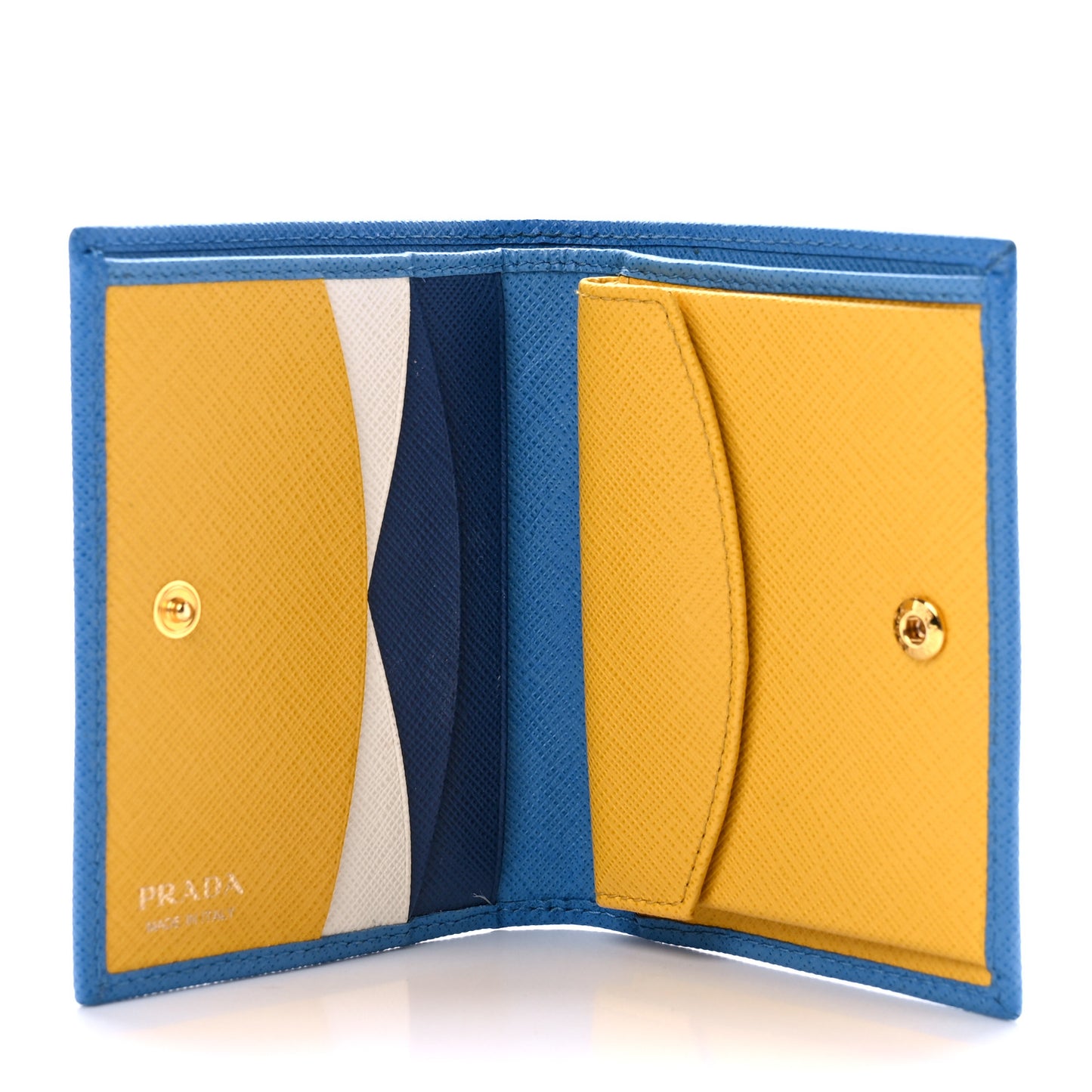 Saffiano Metal Compact Snap Bi-Fold Wallet Blue