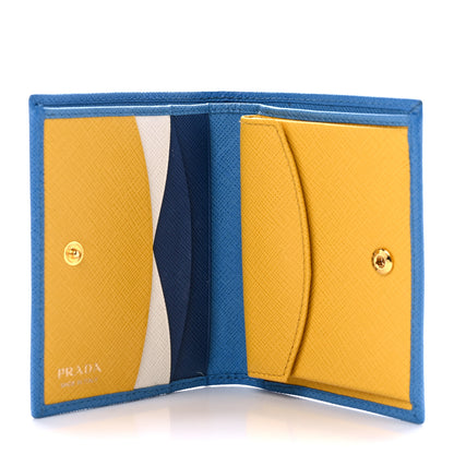 Prada Saffiano Metal Compact Snap Bi-Fold Wallet Blue 5 of 7