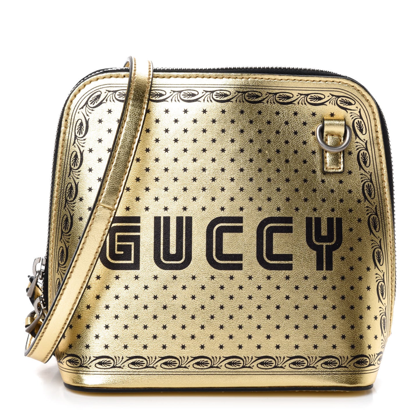 X SEGA Calfskin GUCCY Stars Mini Dome Shoulder Bag Gold