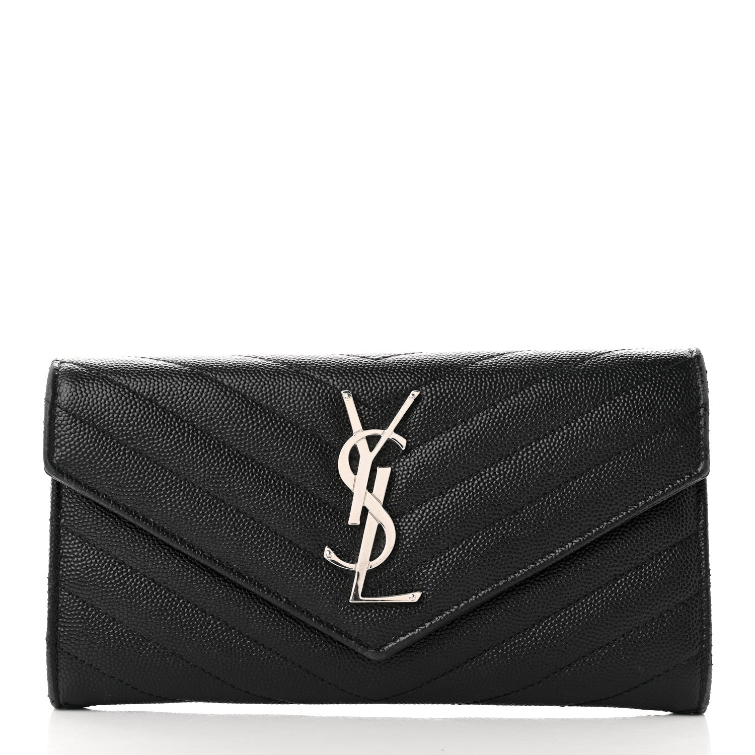 Saint Laurent Grain De Poudre Matelasse Chevron Monogram Flap Wallet Black 1 of 7