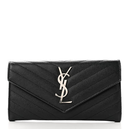 Saint Laurent Grain De Poudre Matelasse Chevron Monogram Flap Wallet Black 1 of 7