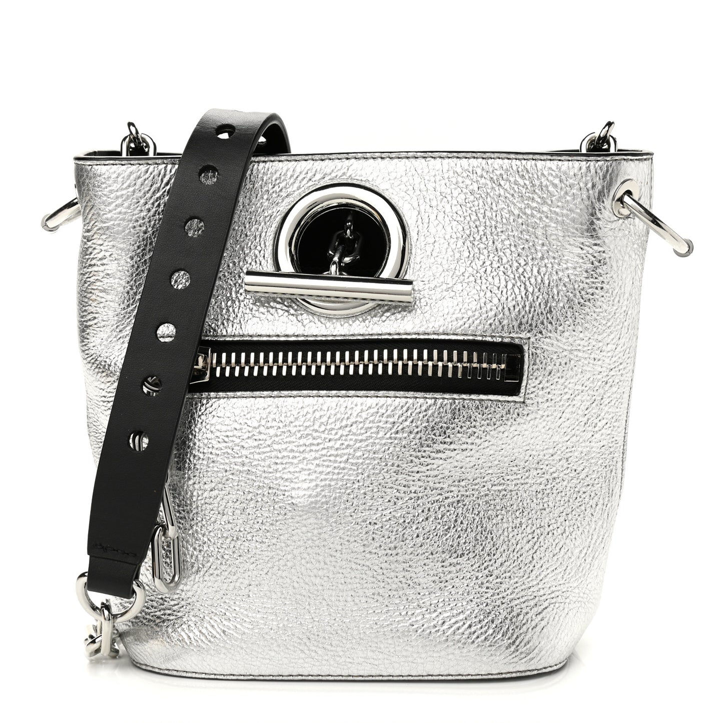 Metallic Pebbled Calfskin Riot Bucket Bag Silver