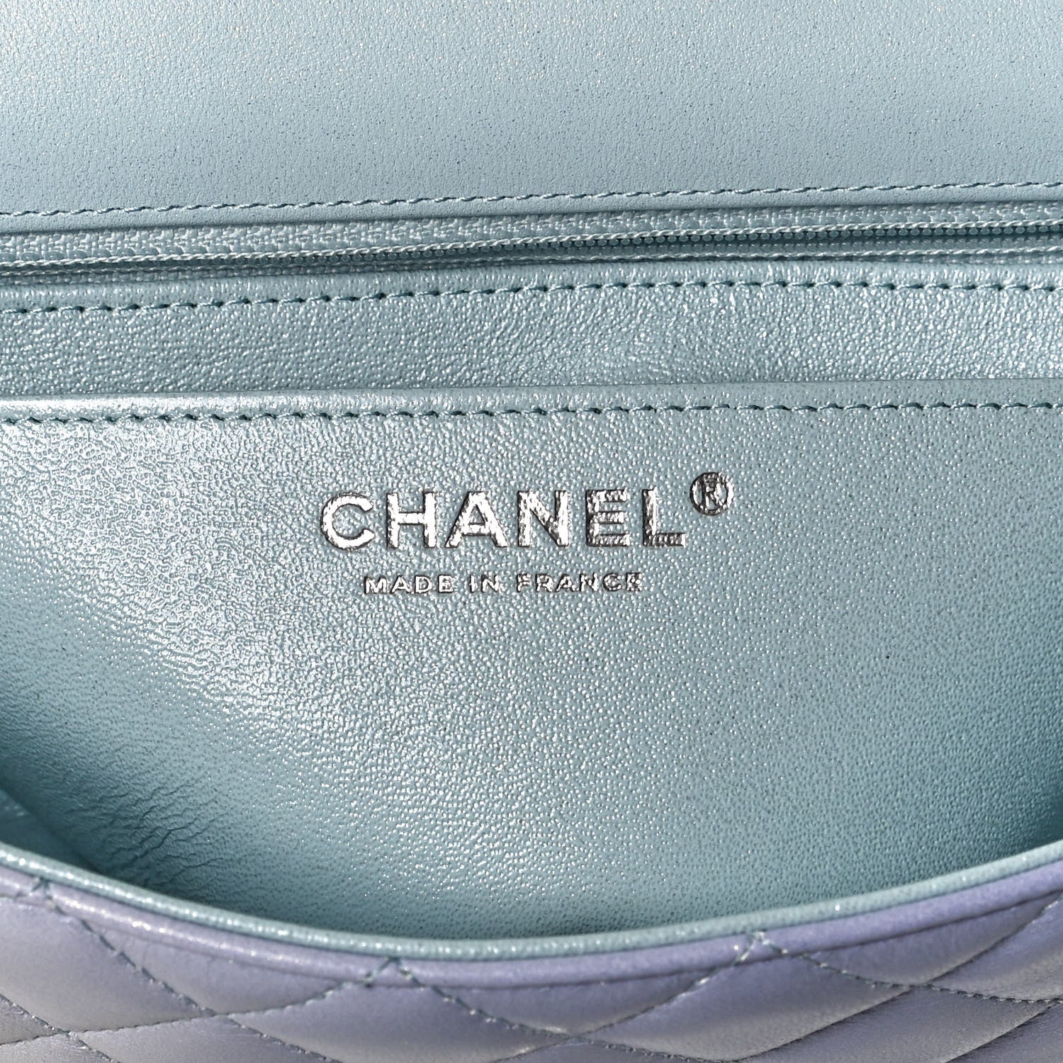 Chanel Perforated Lambskin Quilted Mini Rectangular Flap Light Blue Light Purple White 7 of 13