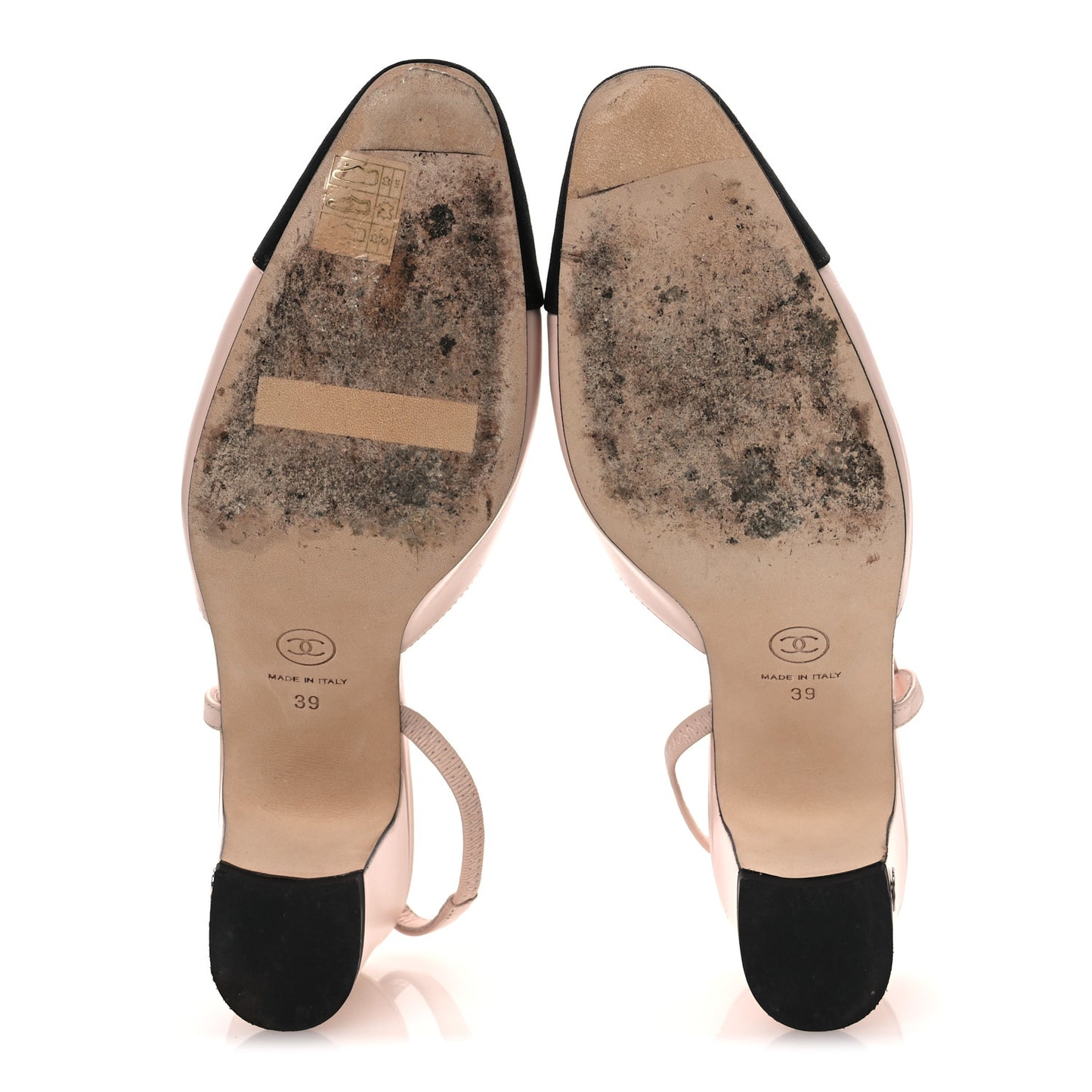 Calfskin Grosgrain Cap Toe CC Slingback Pumps 39 Light Pink Black