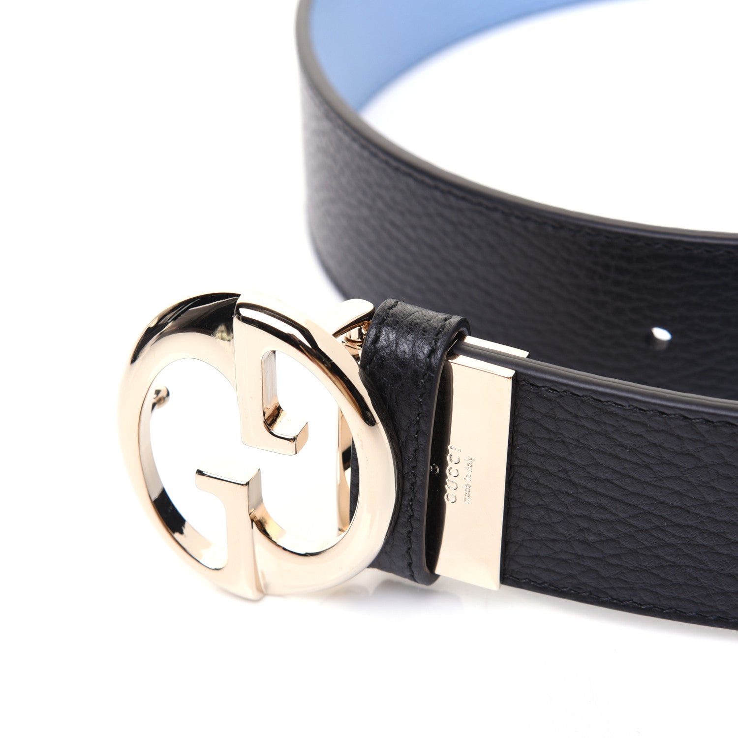 Gucci Dollar Calfskin 1973 Reversible Belt 80 32 Black Mineral Blue 8 of 9