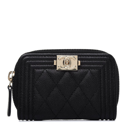 Chanel Caviar Quilted Boy Zip Around Coin Purse Wallet Black 1 of 11