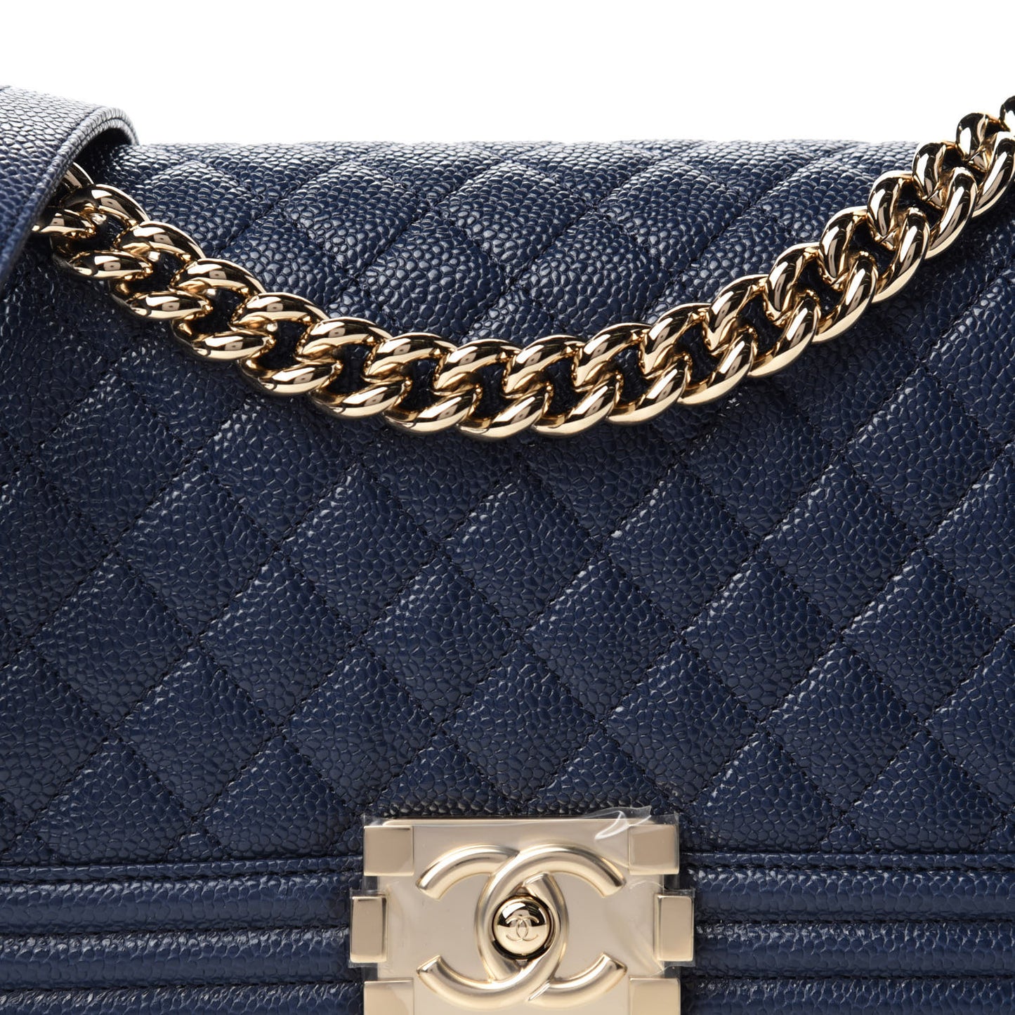 Caviar Quilted Medium Boy Flap Dark Blue
