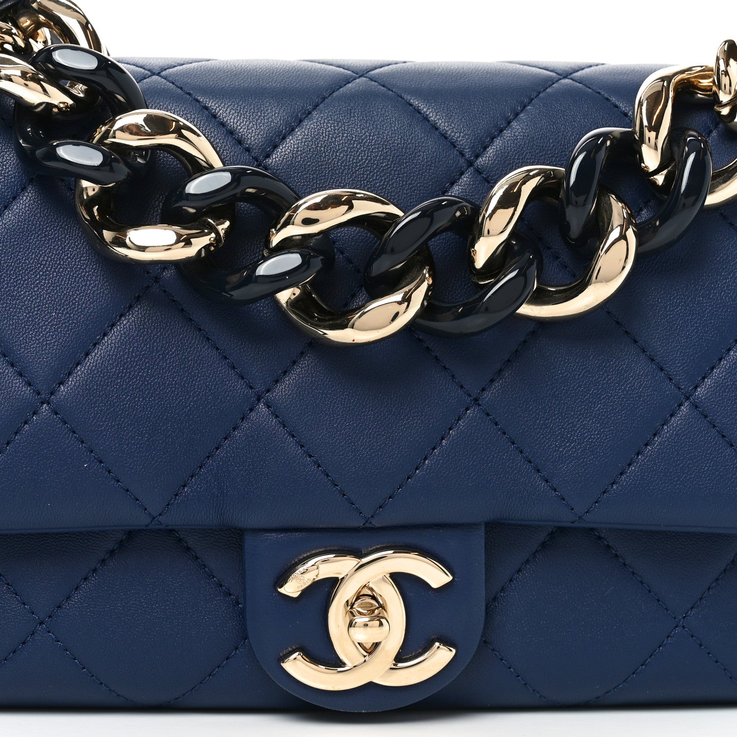 Chanel Lambskin Quilted Resin Bi-Color Chain Flap Bag Navy 1798077