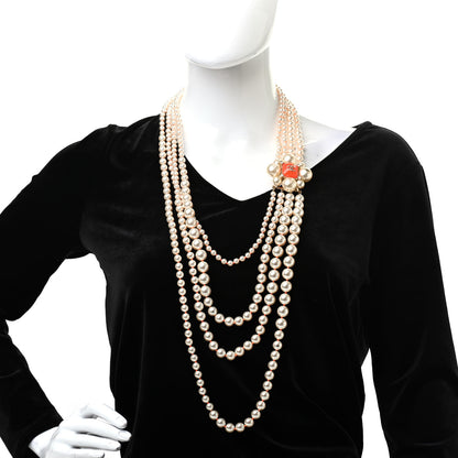 Chanel Pearl Crystal Gripoix CC Multi Strand Necklace Orange Gold 2 of 6