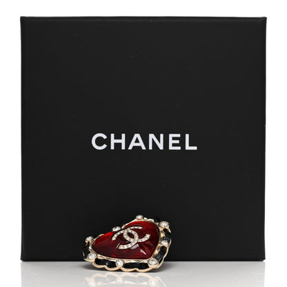 Chanel CC Lambskin Resin Crystal Heart Brooch Gold Red Black 5 of 5