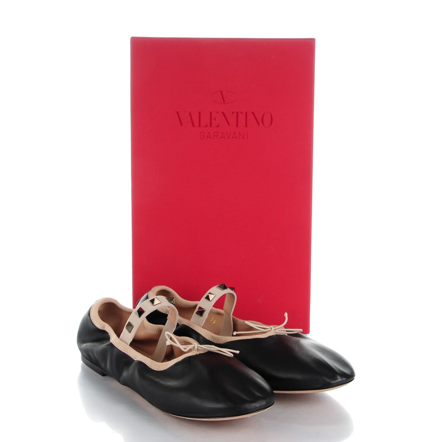 Nappa Rockstud Cross Strap Ballerina Flats 39 Black