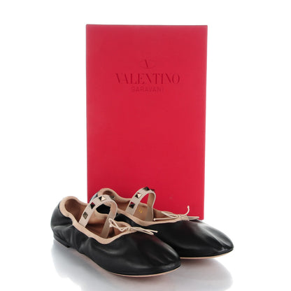Valentino Garavani Nappa Rockstud Cross Strap Ballerina Flats 39 Black 9 of 9