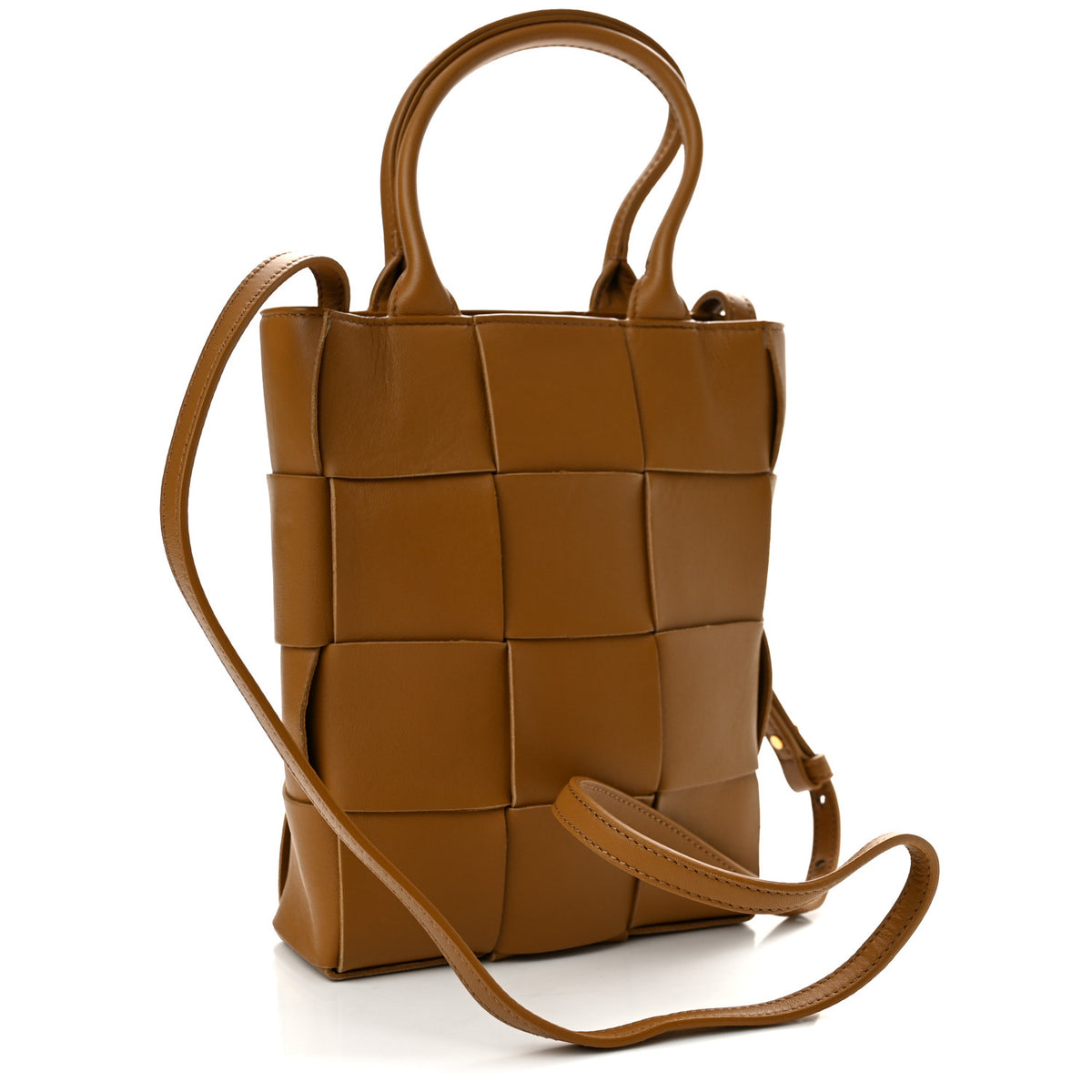Bottega Veneta Lambskin Maxi Intrecciato Mini North South Cassette Tote Camel Gold 3 of 14