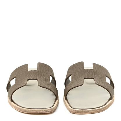 Hermes Epsom Oran Sandals 37.5 Etoupe 2 of 12
