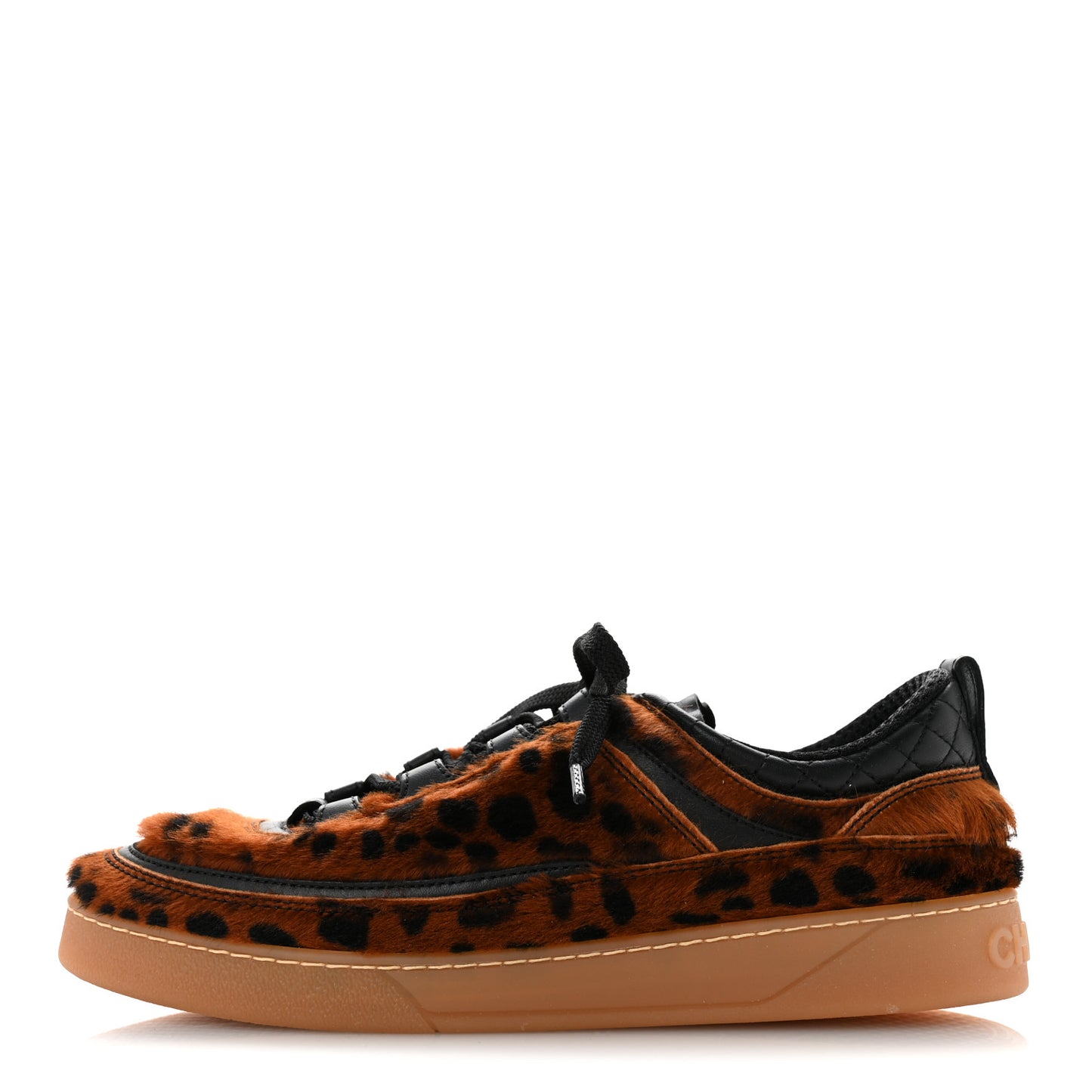 Lambskin Cheetah Print Quilted Sneakers 38 Brown Black