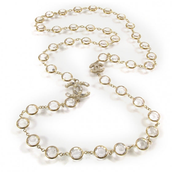 Chanel Crystal Pearl CC Strand Necklace Gold 3 of 6
