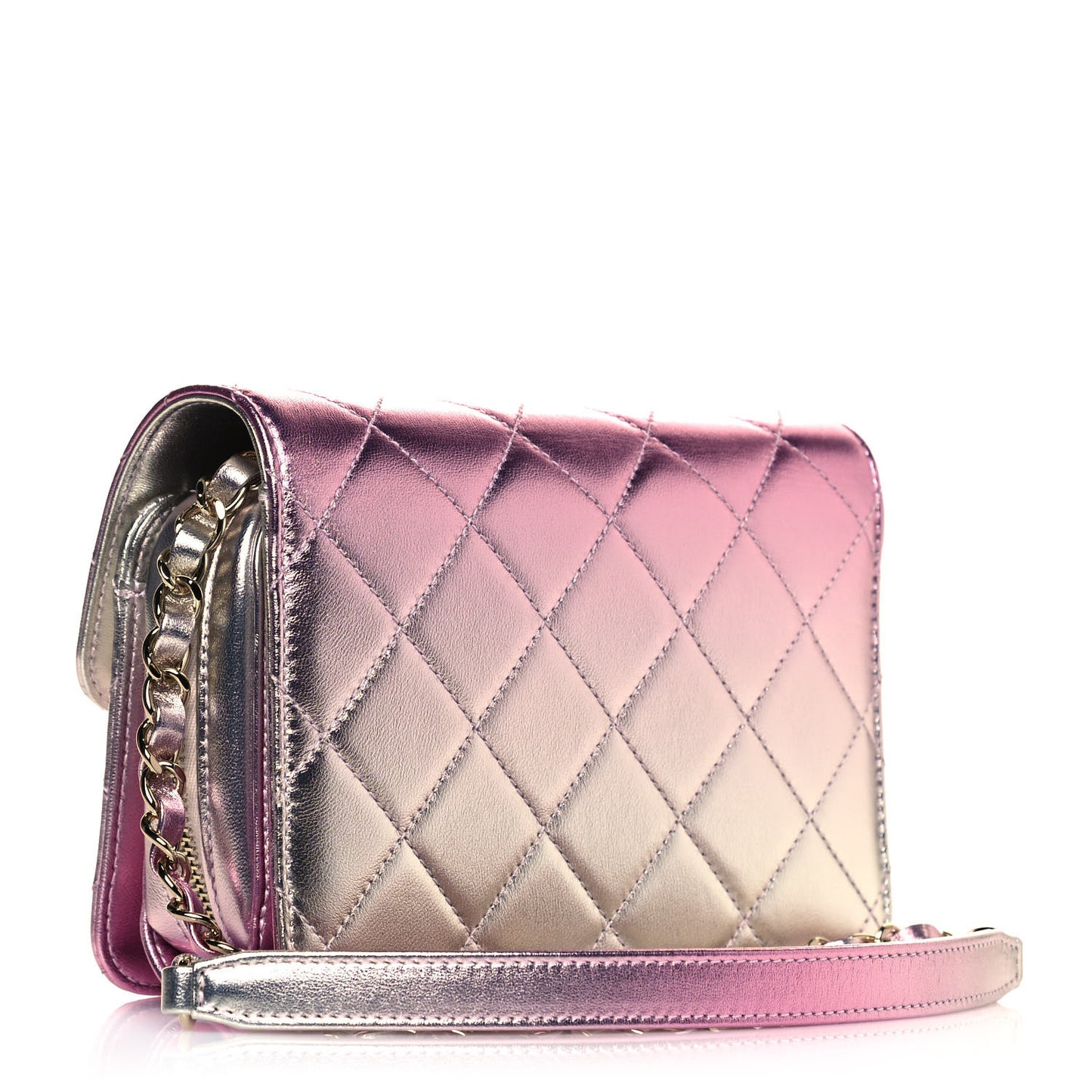Metallic Lambskin Like A Wallet Flap Golden Pink