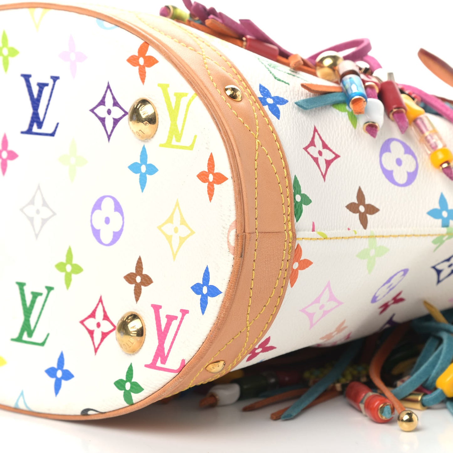 Monogram Multicolor Fringe Bucket White