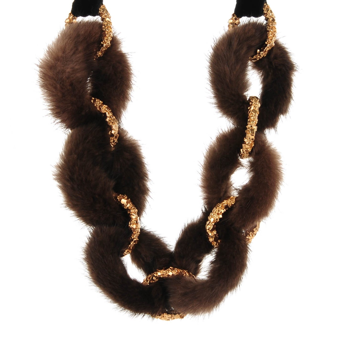 Mink Fur Gold Chain Link Ava Necklace Brown