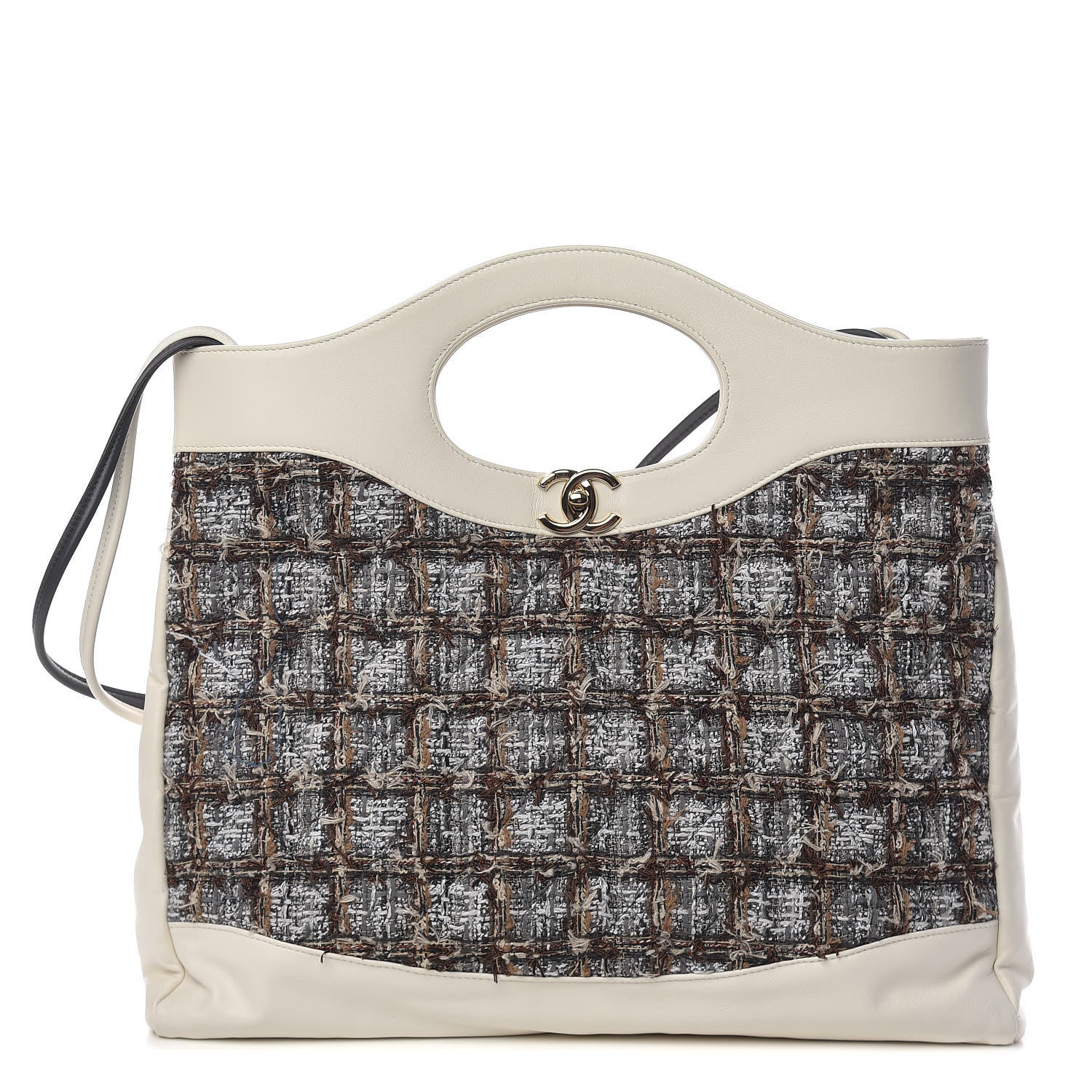 Chanel Tweed Calfskin Quilted Large 31 Shopping Bag White Multicolor 1 of 11