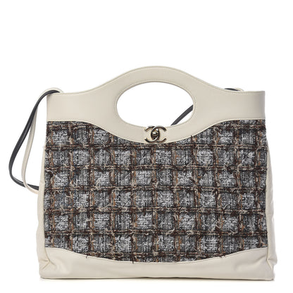 Chanel Tweed Calfskin Quilted Large 31 Shopping Bag White Multicolor 1 of 11