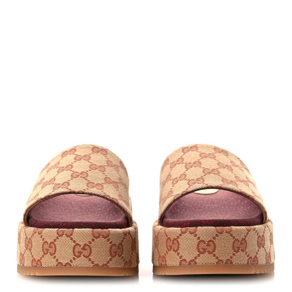 Gucci Canvas GG Monogram Angelina Platform Slide Sandals 39 Beige Ruggine 3 of 11