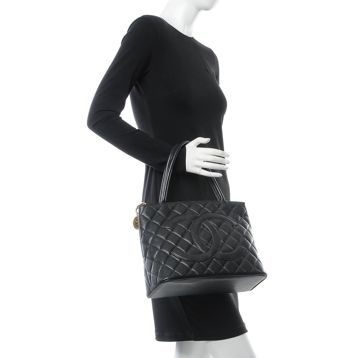 Caviar Quilted Medallion Tote Black