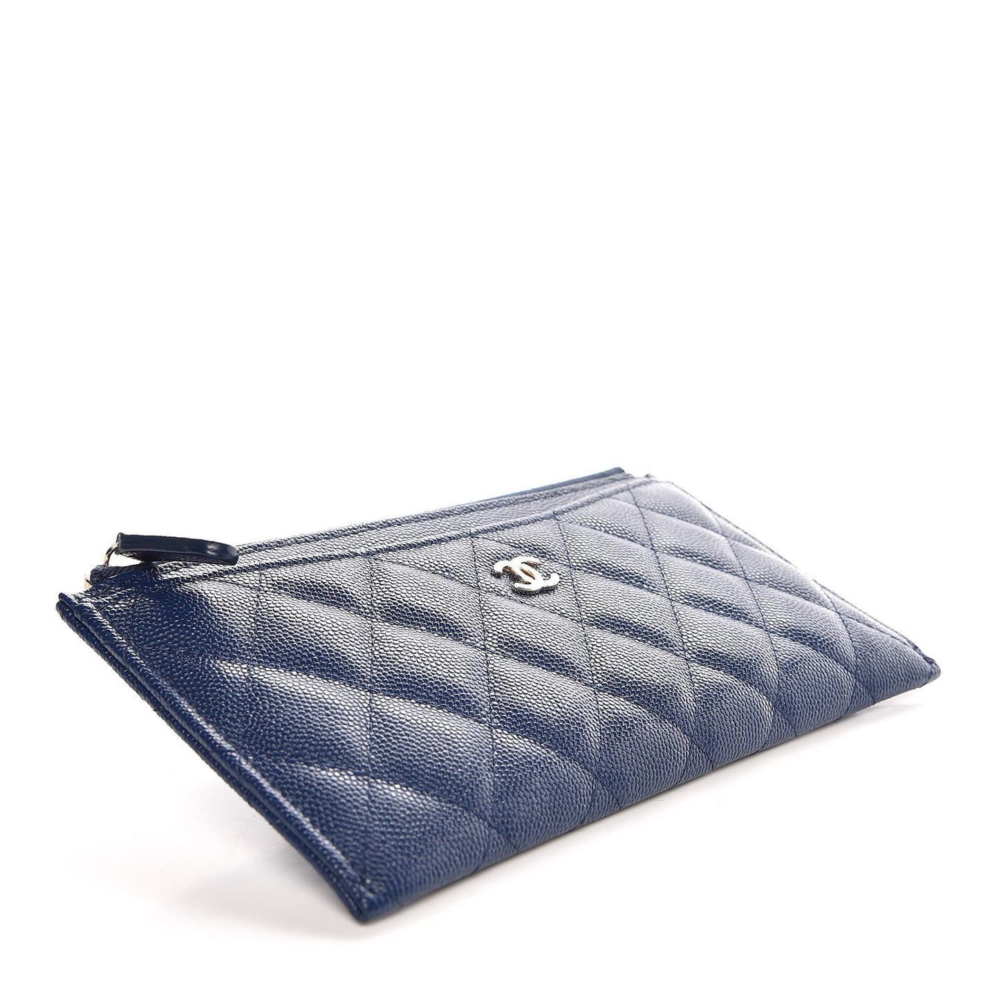 Iridescent Caviar Quilted Classic Zip Pouch Navy