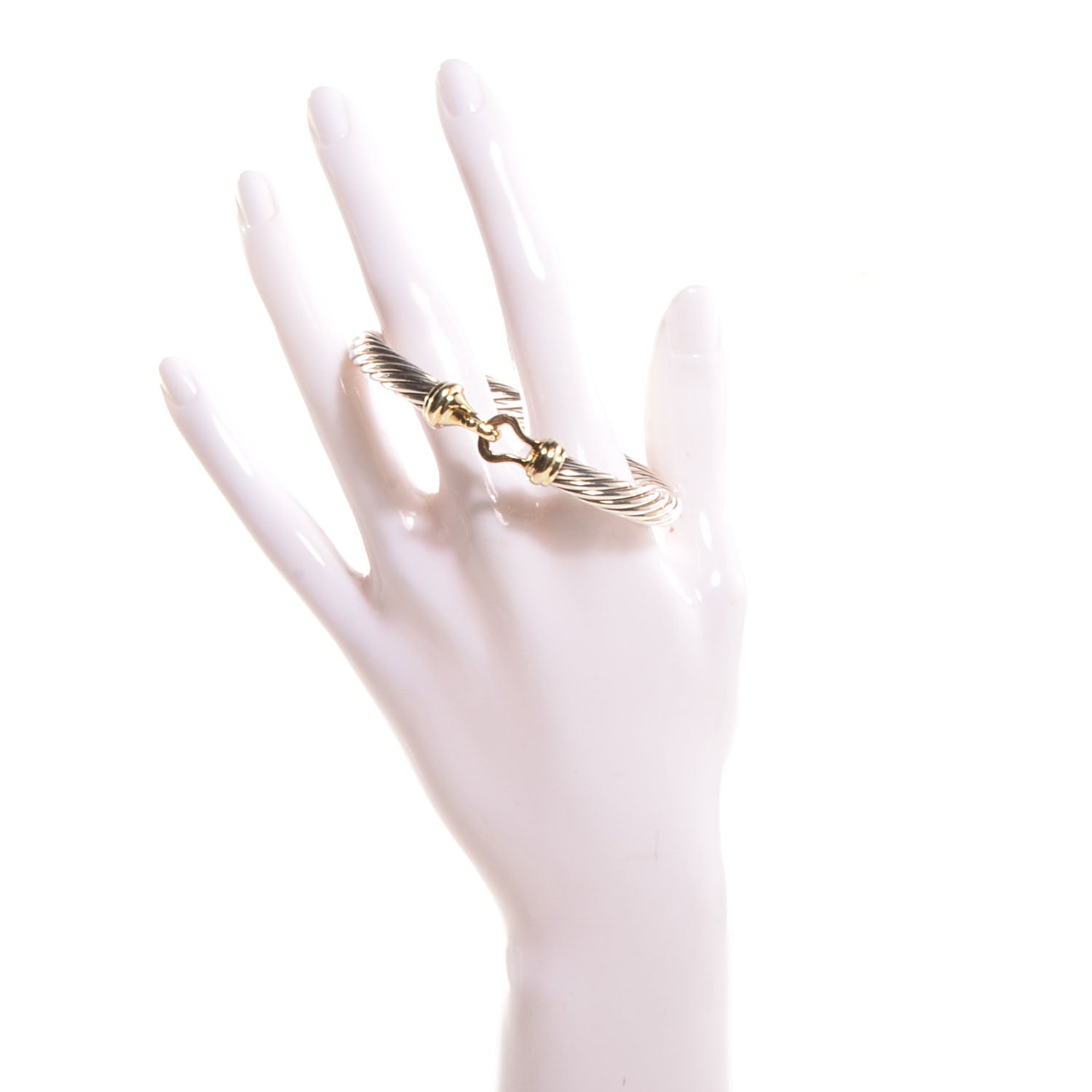 David Yurman Sterling Silver 14K Yellow Gold 7mm Cable Classic Buckle Bracelet 2 of 6