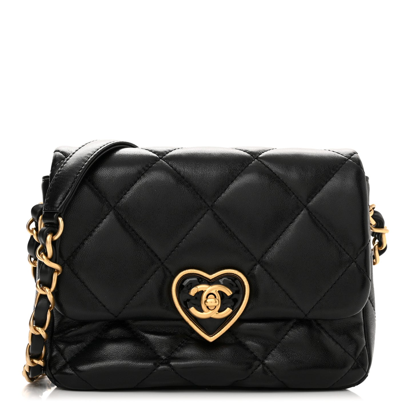 Lambskin Plexiglass Quilted Coco Love Mini Flap Black