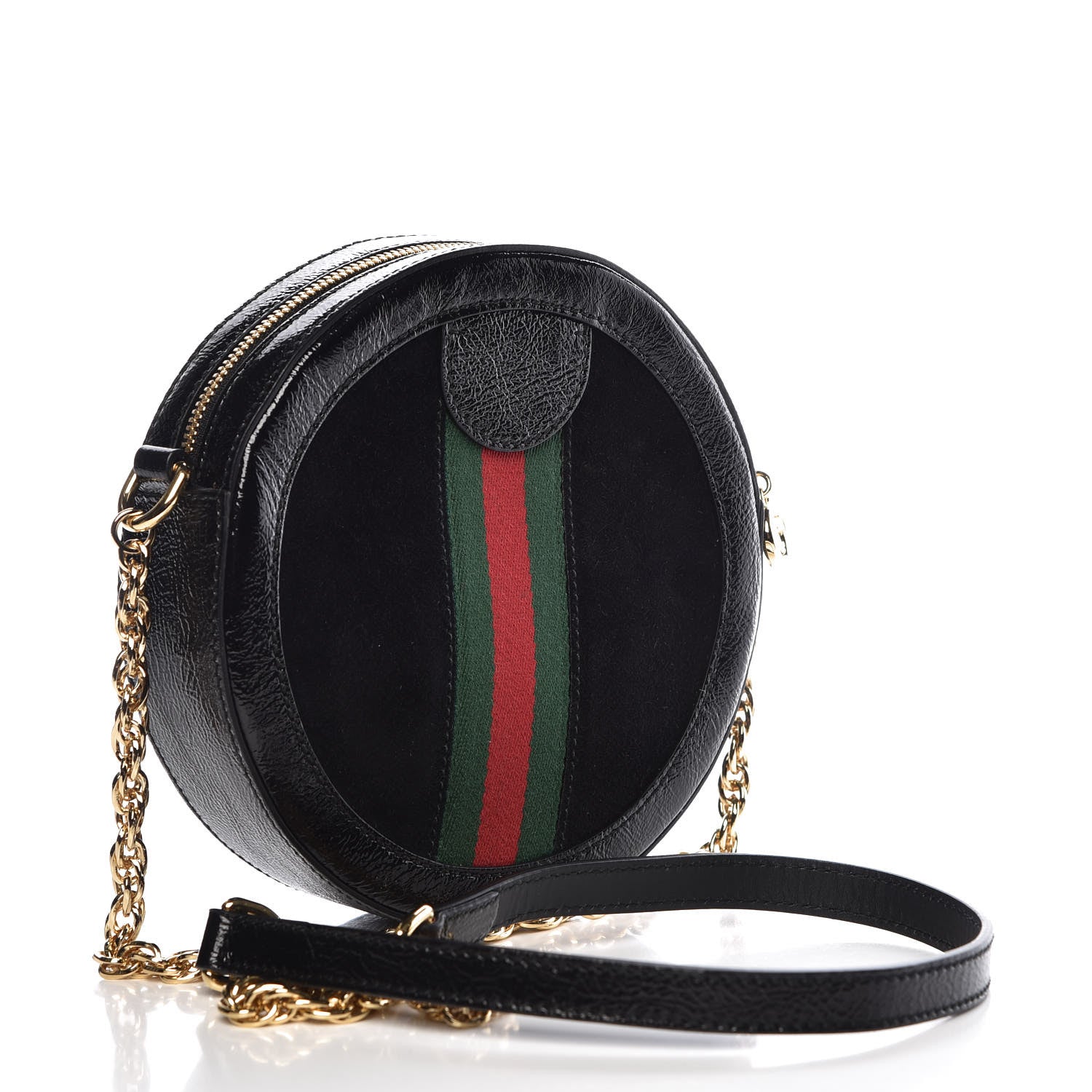 Gucci Suede Patent Web Mini Ophidia Round Shoulder Bag Black 3 of 9