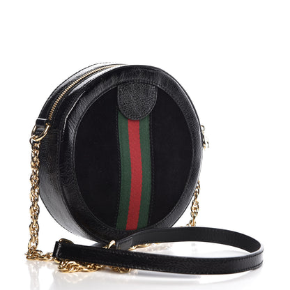 Gucci Suede Patent Web Mini Ophidia Round Shoulder Bag Black 3 of 9