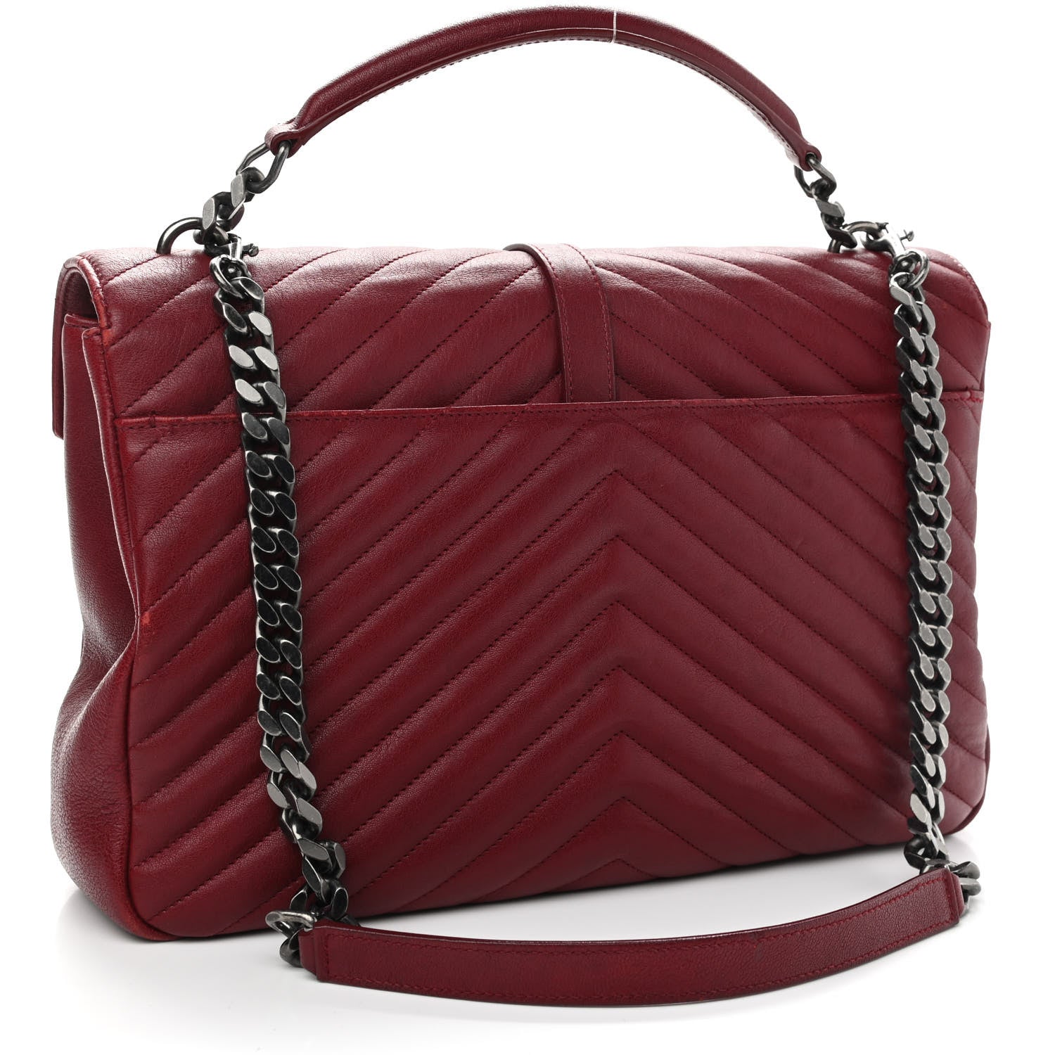 Saint Laurent Sheepskin Matelasse Chevron Large College Monogram Satchel Rouge 2 of 11