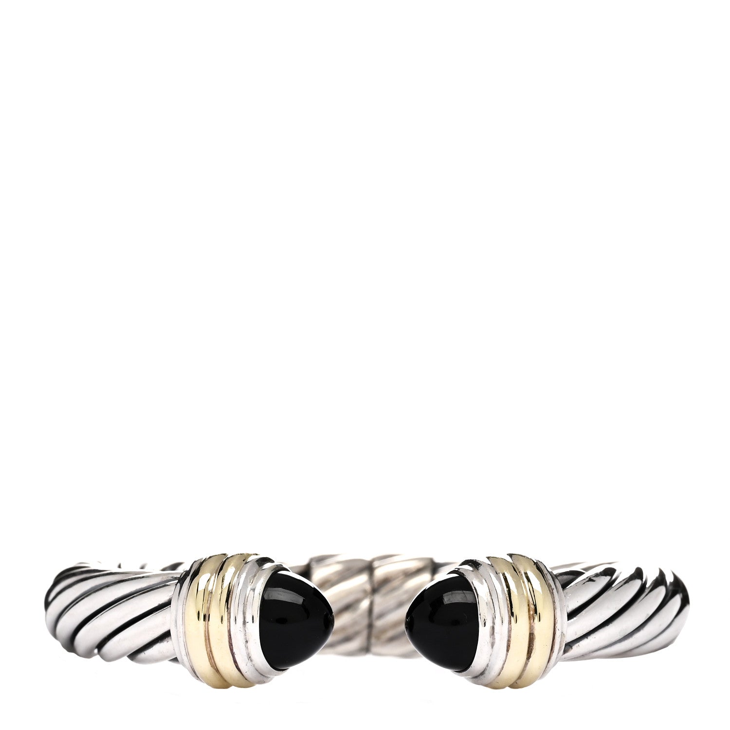 David Yurman Sterling Silver 14K Yellow Gold Black Onyx 10mm Cable Classics Hinged Bracelet 1 of 3