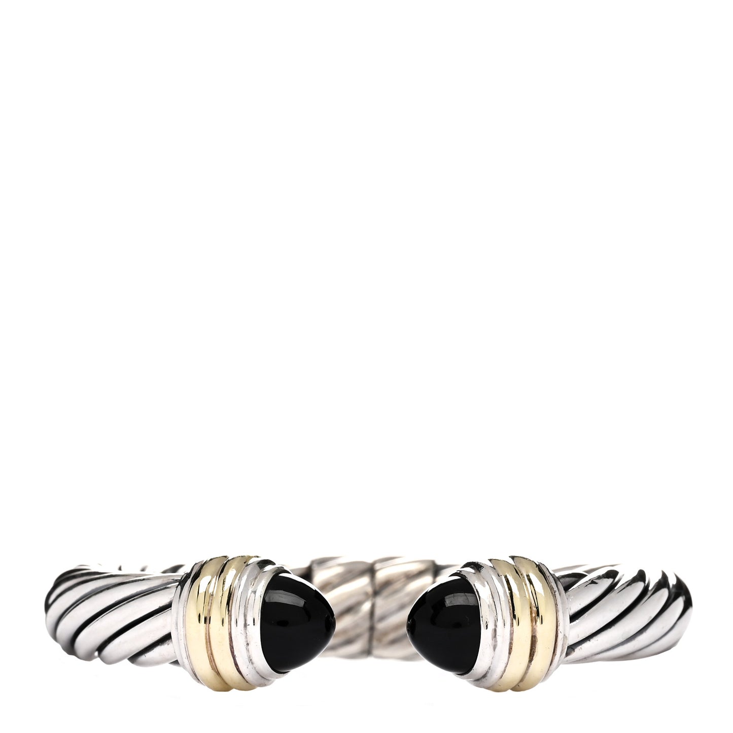 Sterling Silver 14K Yellow Gold Black Onyx 10mm Cable Classics Hinged Bracelet