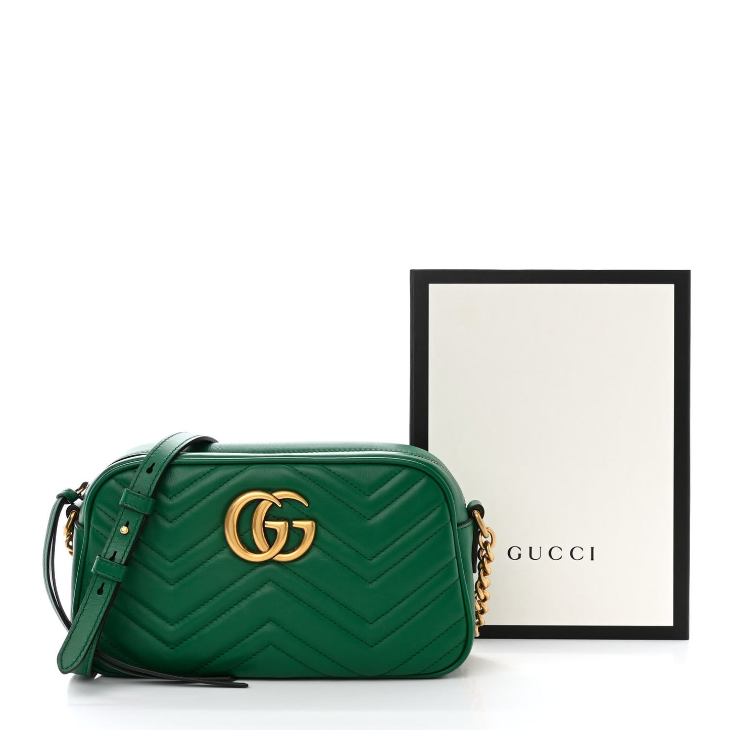 Calfskin Matelasse Small GG Marmont Chain Shoulder Bag Emerald Green