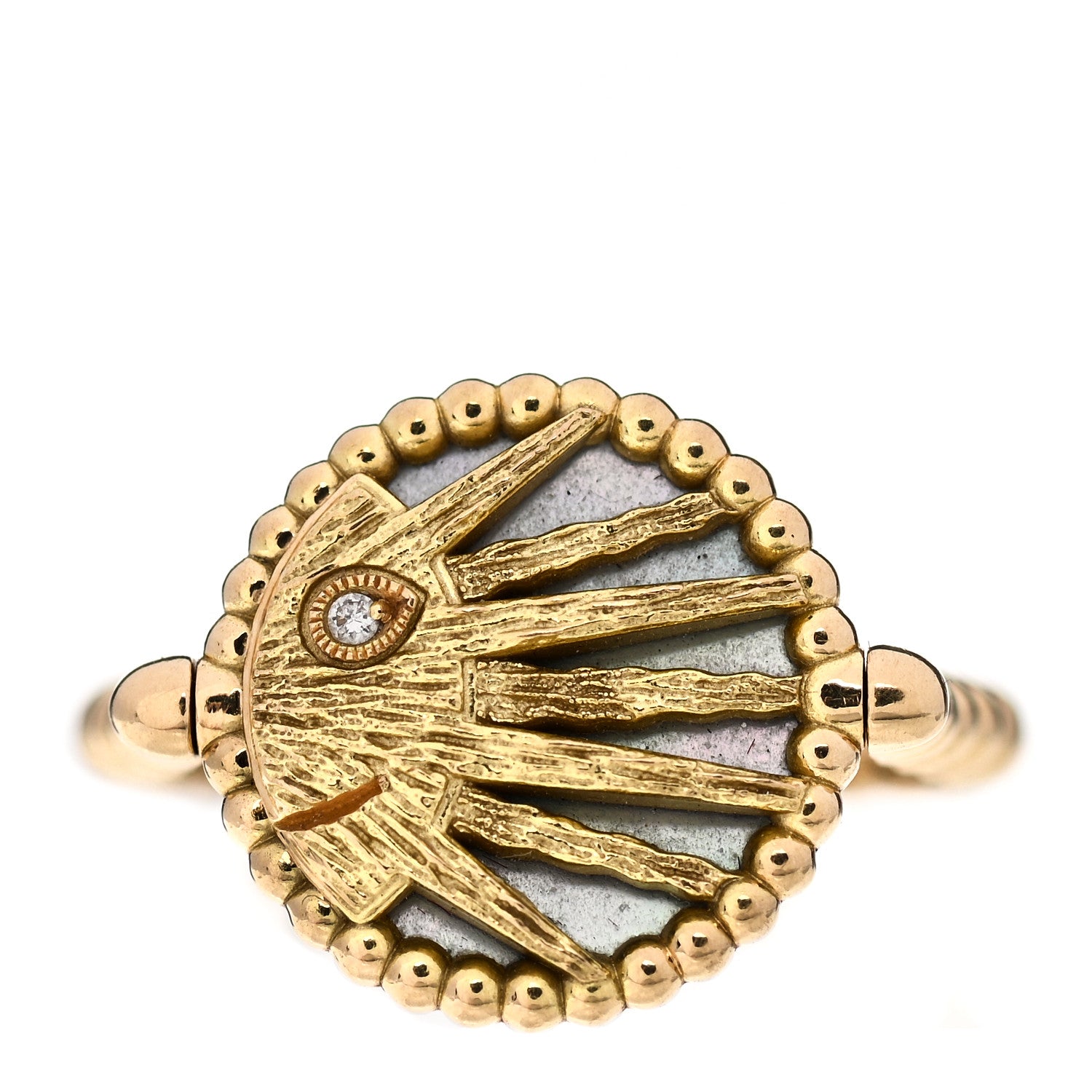Christian Dior 18K Yellow Gold Diamond Onyx Mother of Pearl Rose Des Vents Ring 49 4.75 2 of 7