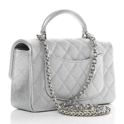 Chanel Metallic Caviar Quilted Mini Top Handle Rectangular Flap Silver 3 of 11