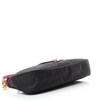 Prada Tessuto Nylon Saffiano Pochette Bag Black Pink 4 of 12