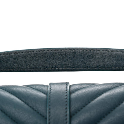 Saint Laurent Sheepskin Matelasse Chevron Monogram Medium College Bag Petrol Green 14 of 14