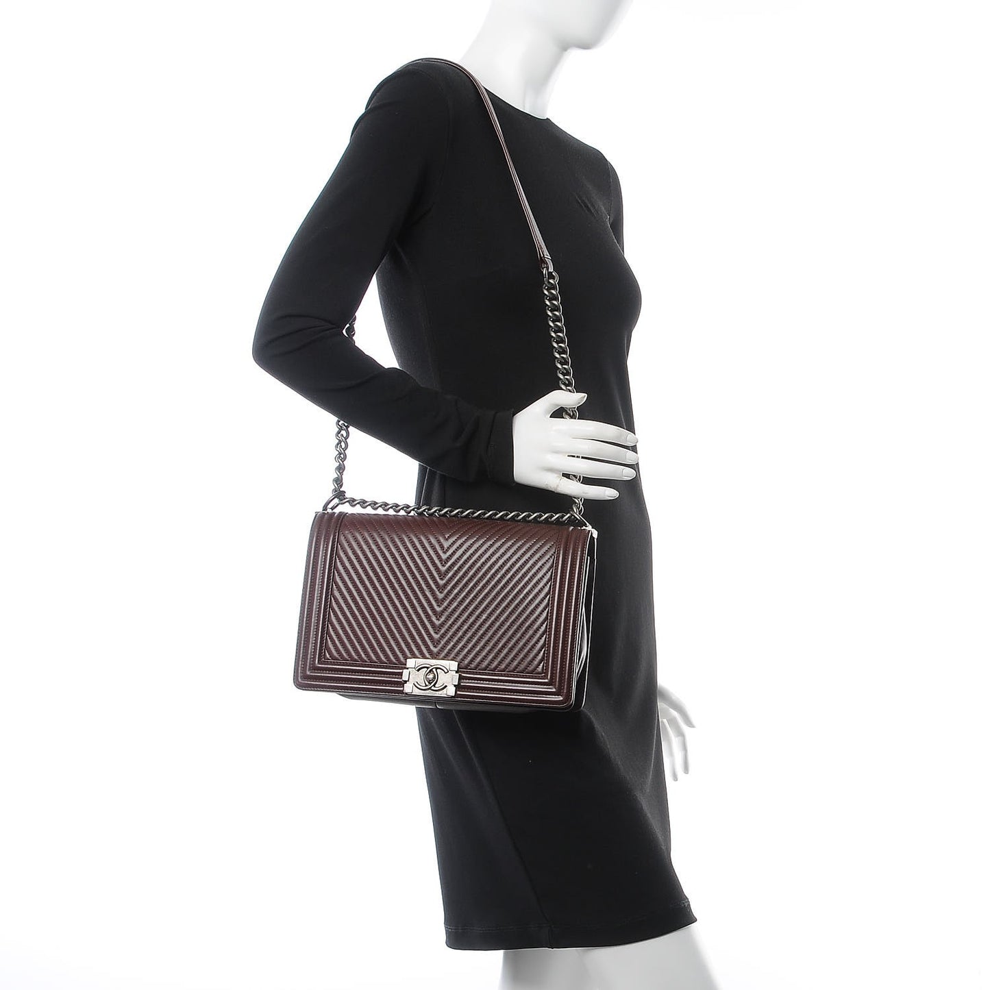 Calfskin Chevron Quilted New Medium Boy Flap Burgundy