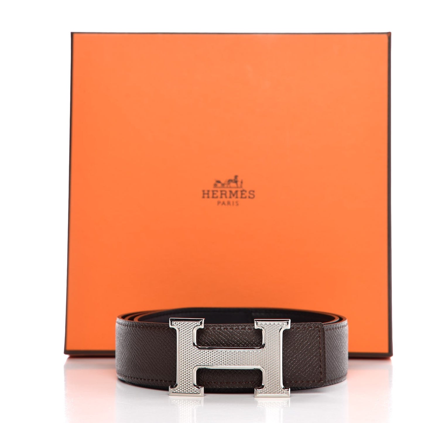 Epsom Swift 32mm Guilloche H Belt 85 Chocolate Black