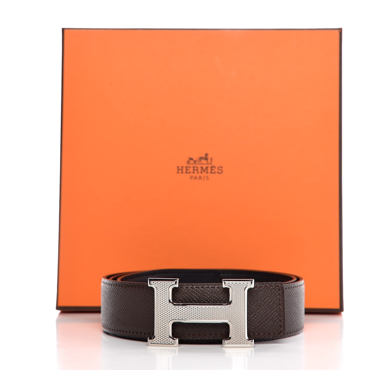 Hermes Epsom Swift 32mm Guilloche H Belt 85 Chocolate Black 6 of 6