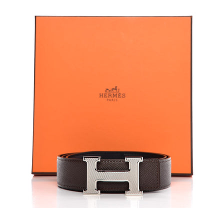 Hermes Epsom Swift 32mm Guilloche H Belt 85 Chocolate Black 6 of 6